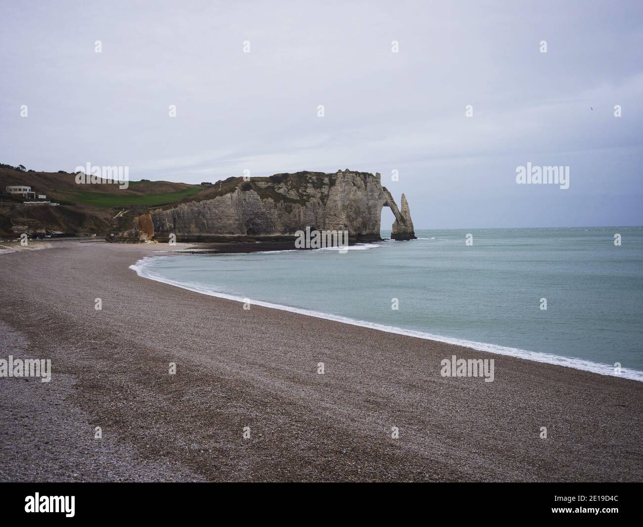 Panoramic view of Etretat chalk complex white cliffs natural bridges ...