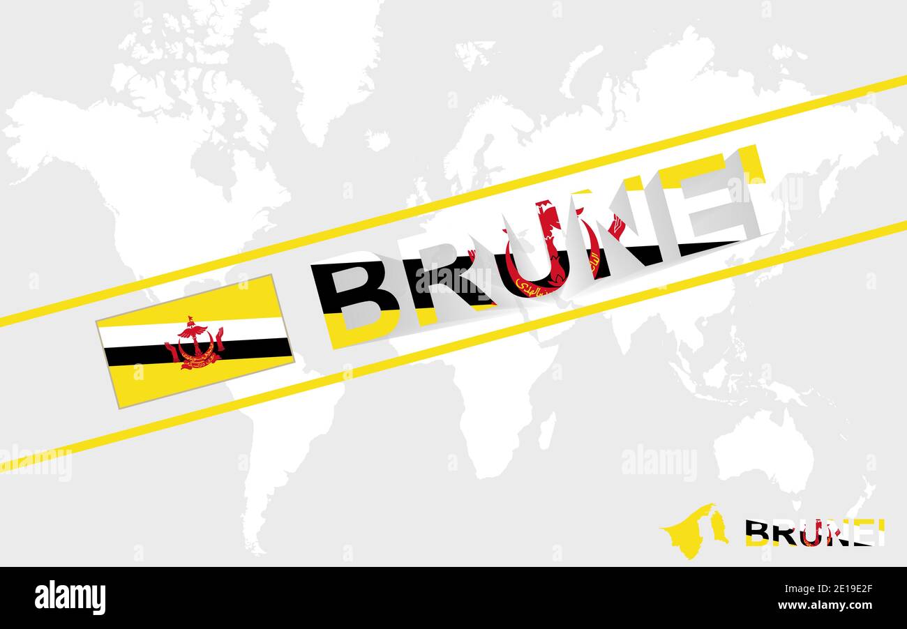 Brunei map flag and text illustration, on world map Stock Vector