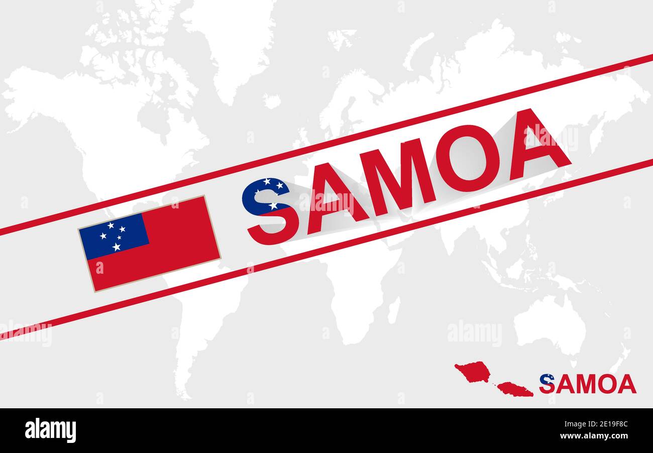 Samoa map flag and text illustration, on world map Stock Vector