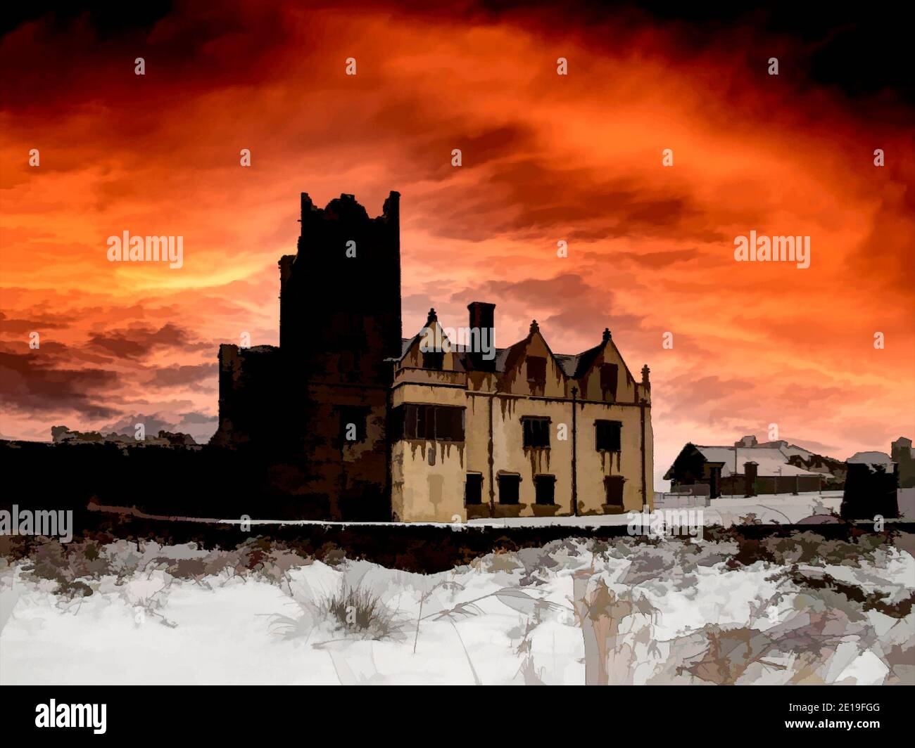 Old medieval castle under beautiful fiery sky Stock Photo - Alamy