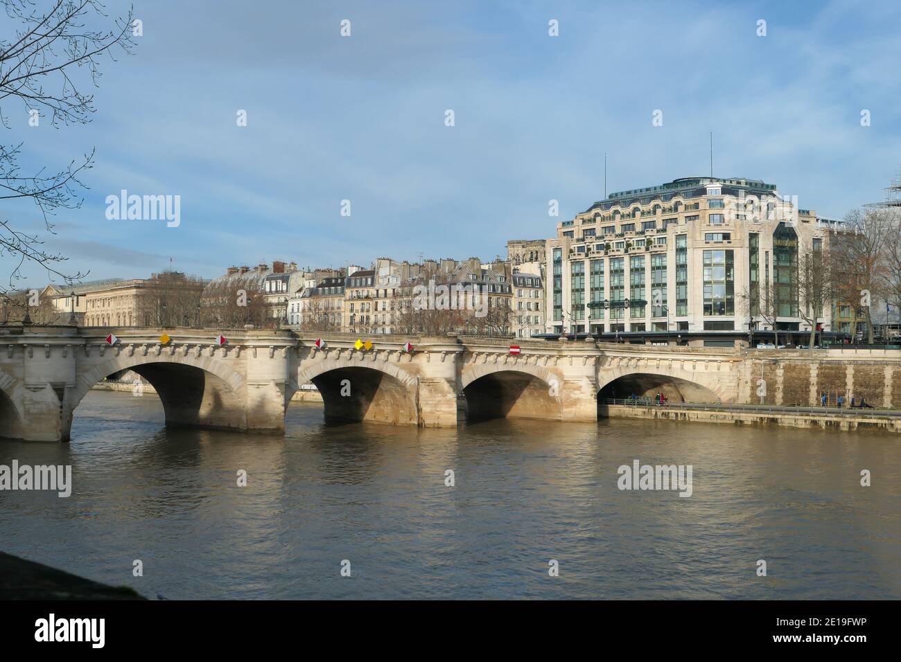 Paris, France. December 30. 2020. View of the building of the Samaritaine department store. Pont Neuf in the foreground. Stock Photo