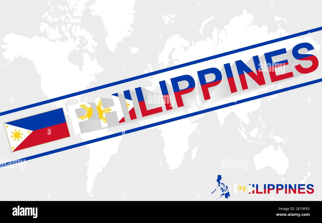 Philippines map flag and text illustration, on world map Stock Vector ...