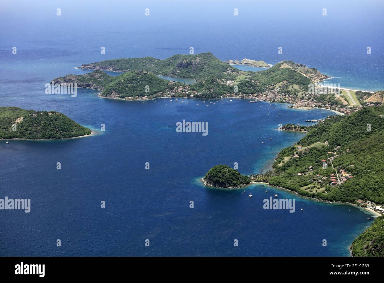 Guadeloupe: aerial view of the archipelago of Les Saintes. 'Anse du Bourg” Cove Stock Photo