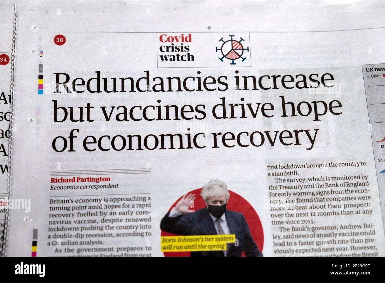 Covid 19 Pandemic Guardian Newspaper Headline Redundancies Increase But Vaccines Drive Hope Of Economic Recovery 27 November London Uk Britain Stock Photo Alamy