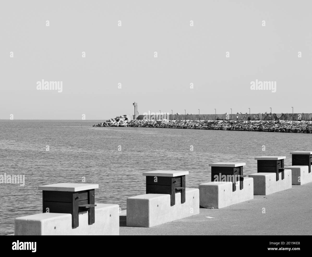 Benches in harbour Black and White Stock Photos & Images - Alamy
