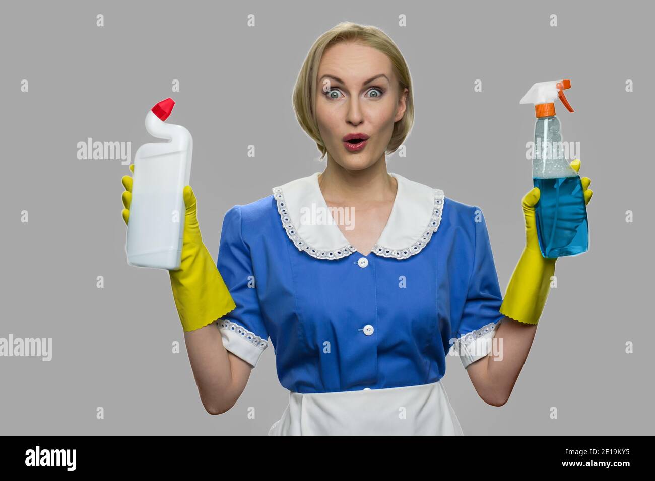 Portrait of shocked house maid looking at camera Stock Photo Alamy