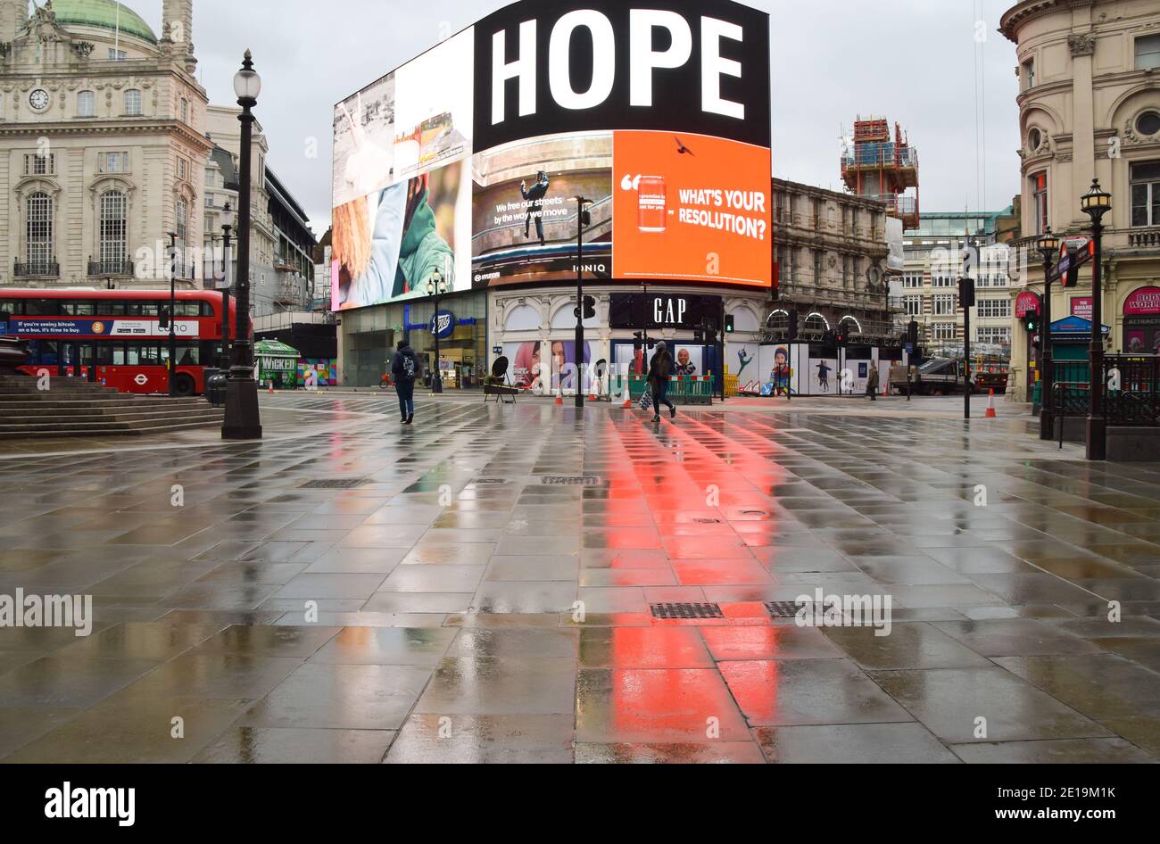 View of a deserted Piccadilly Circus in London as England imposes the third national lockdown. Stock Photo