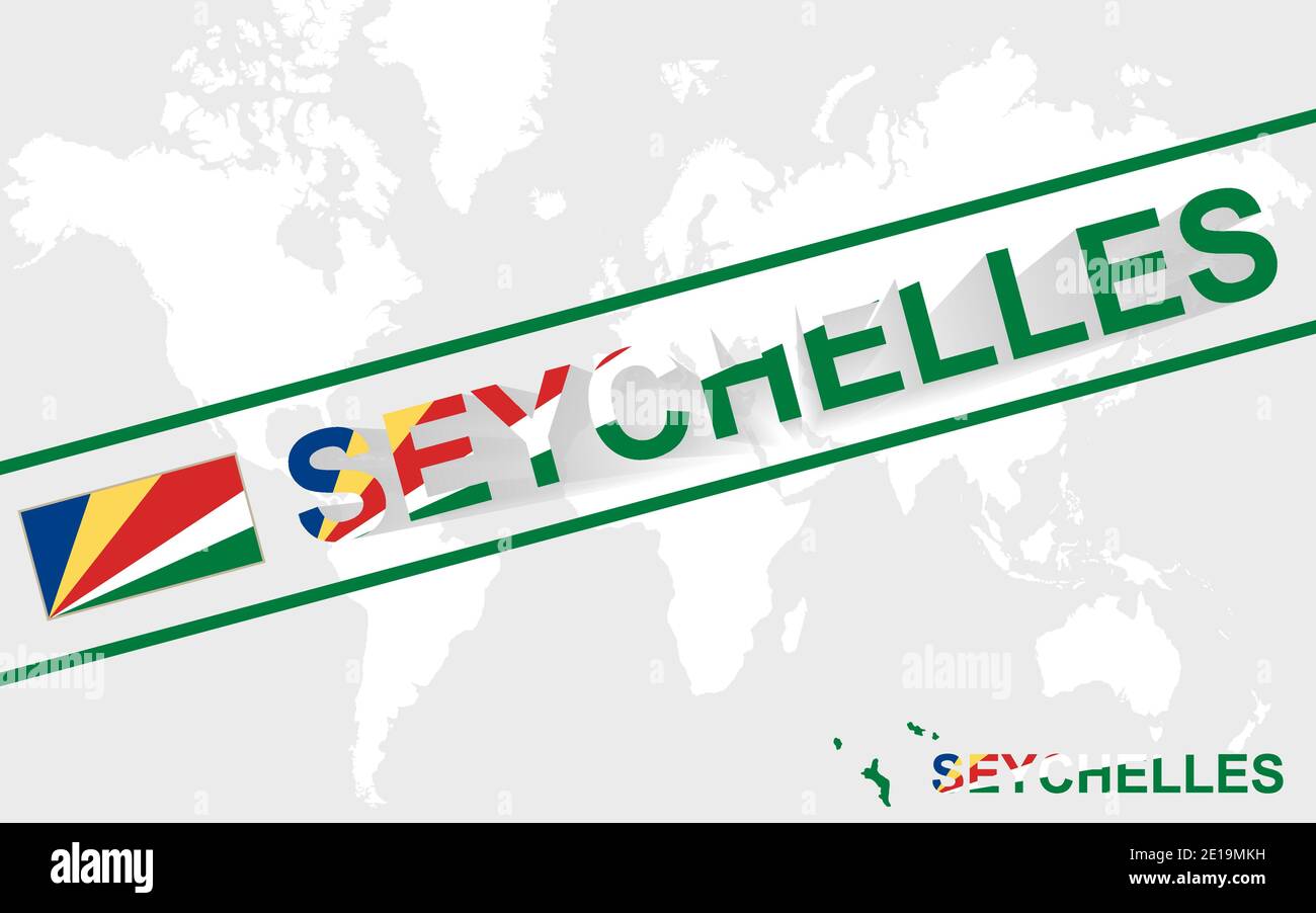 Seychelles map flag and text illustration, on world map Stock Vector