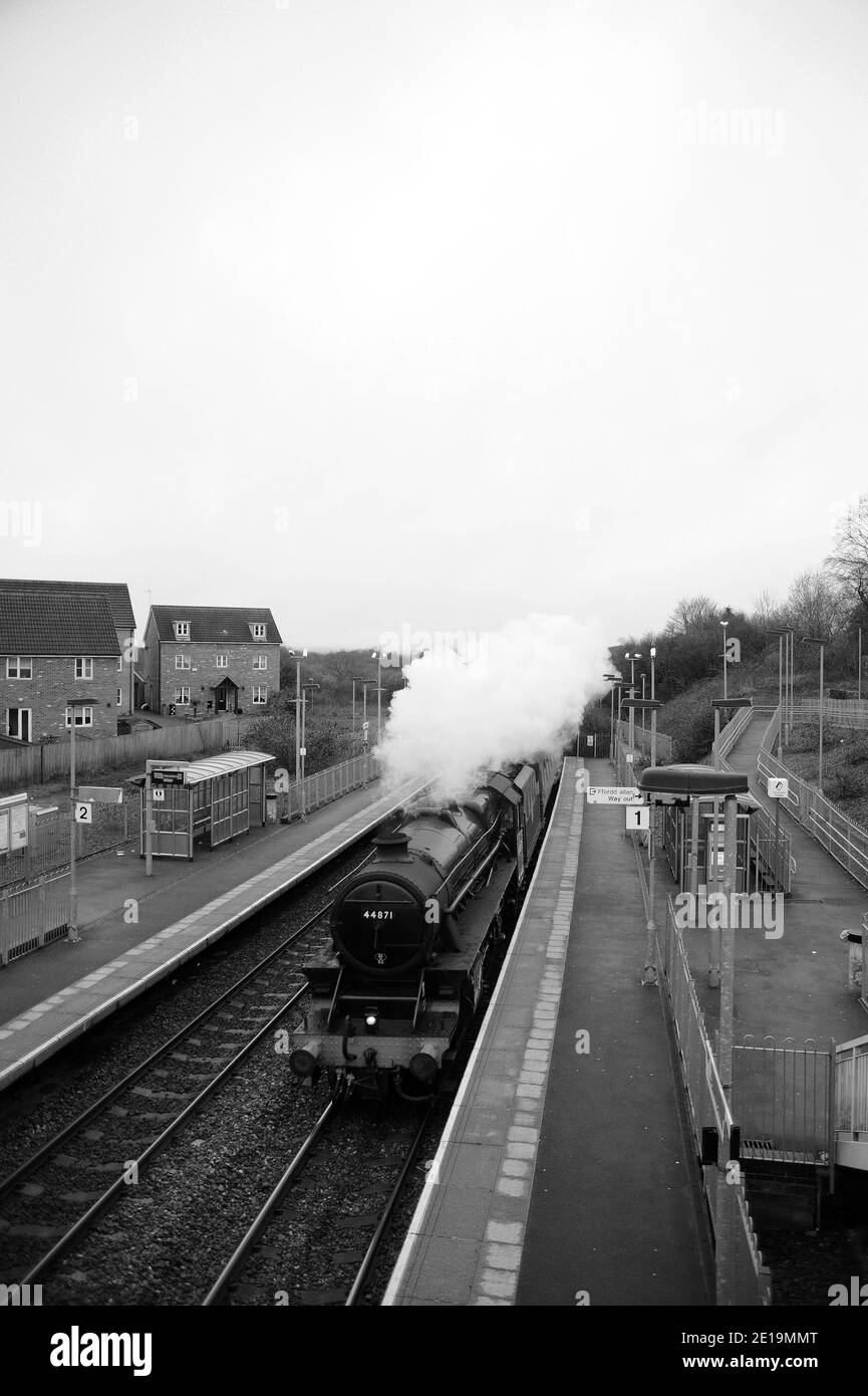'44871' east bound through Llanharan with a train from the Central Wales Line. Stock Photo