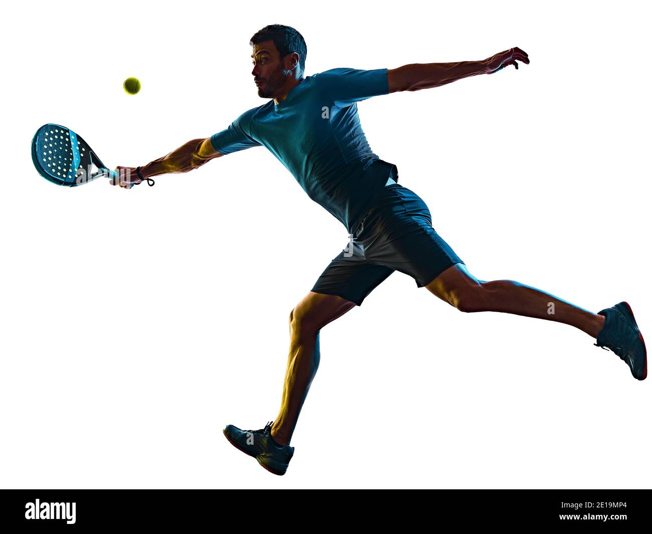 one caucasian mature man Paddle Padel tennis player shadow silhouette ...