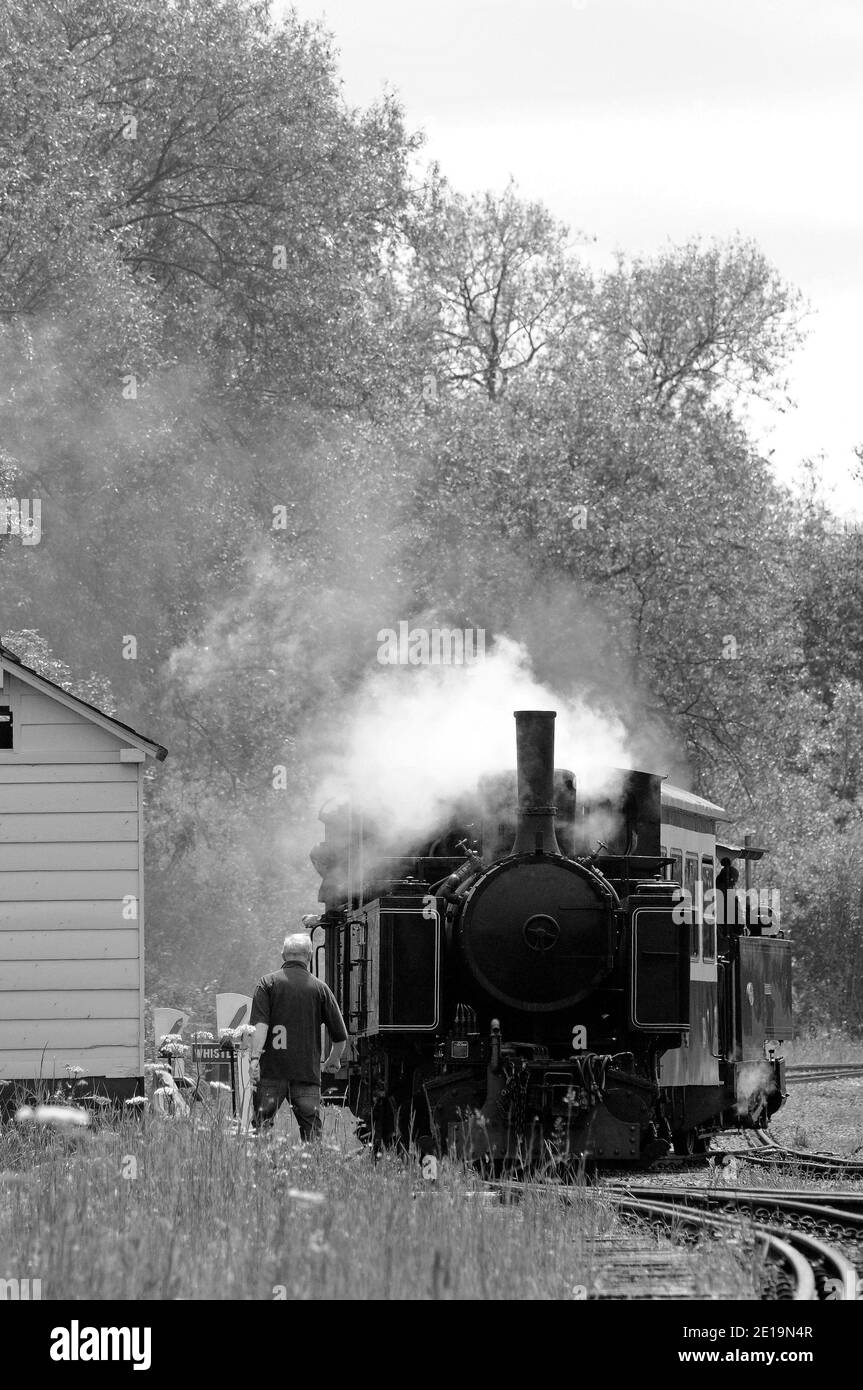SBR No. 9 at the rear of a train hauled by 'Saccharine', leaving the balloon loop. Stock Photo