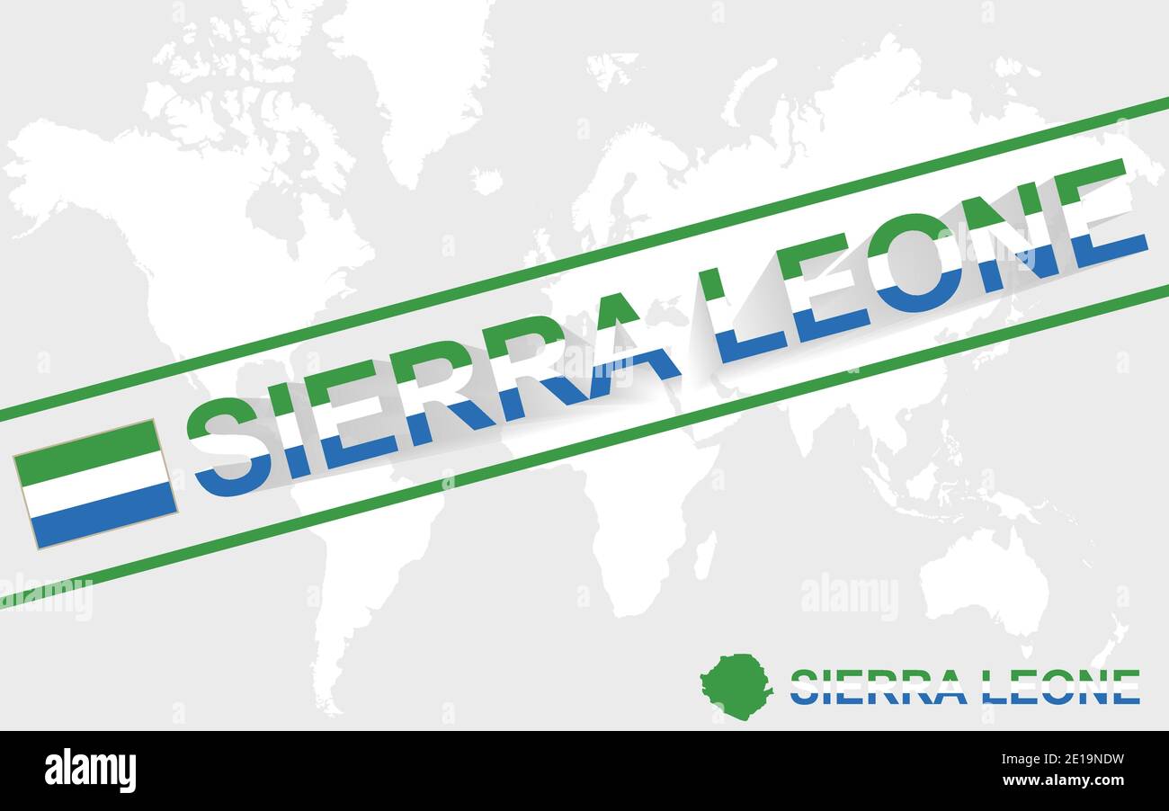 Sierra Leone map flag and text illustration, on world map Stock Vector ...