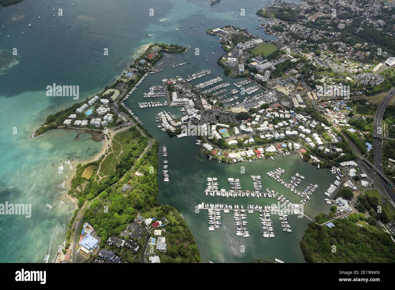 Guadeloupe: aerial view of Bas-du-Fort, Pointe a Pitre- Le Gosier Marina  Stock Photo - Alamy