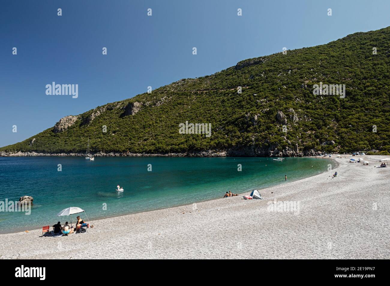 Vlychada beach, Peloponnese, Greece on July 28, 2020. / Παραλία Βλυχάδα, Πελοπόννησος, 28 Ιουλίου 2020. Stock Photo