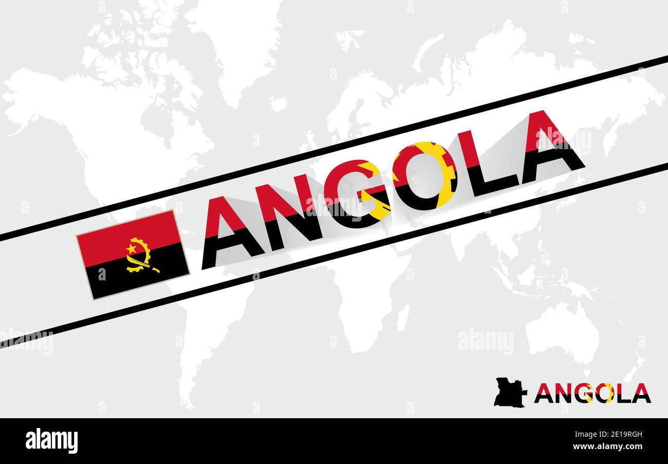 Angola map flag and text illustration, on world map Stock Vector