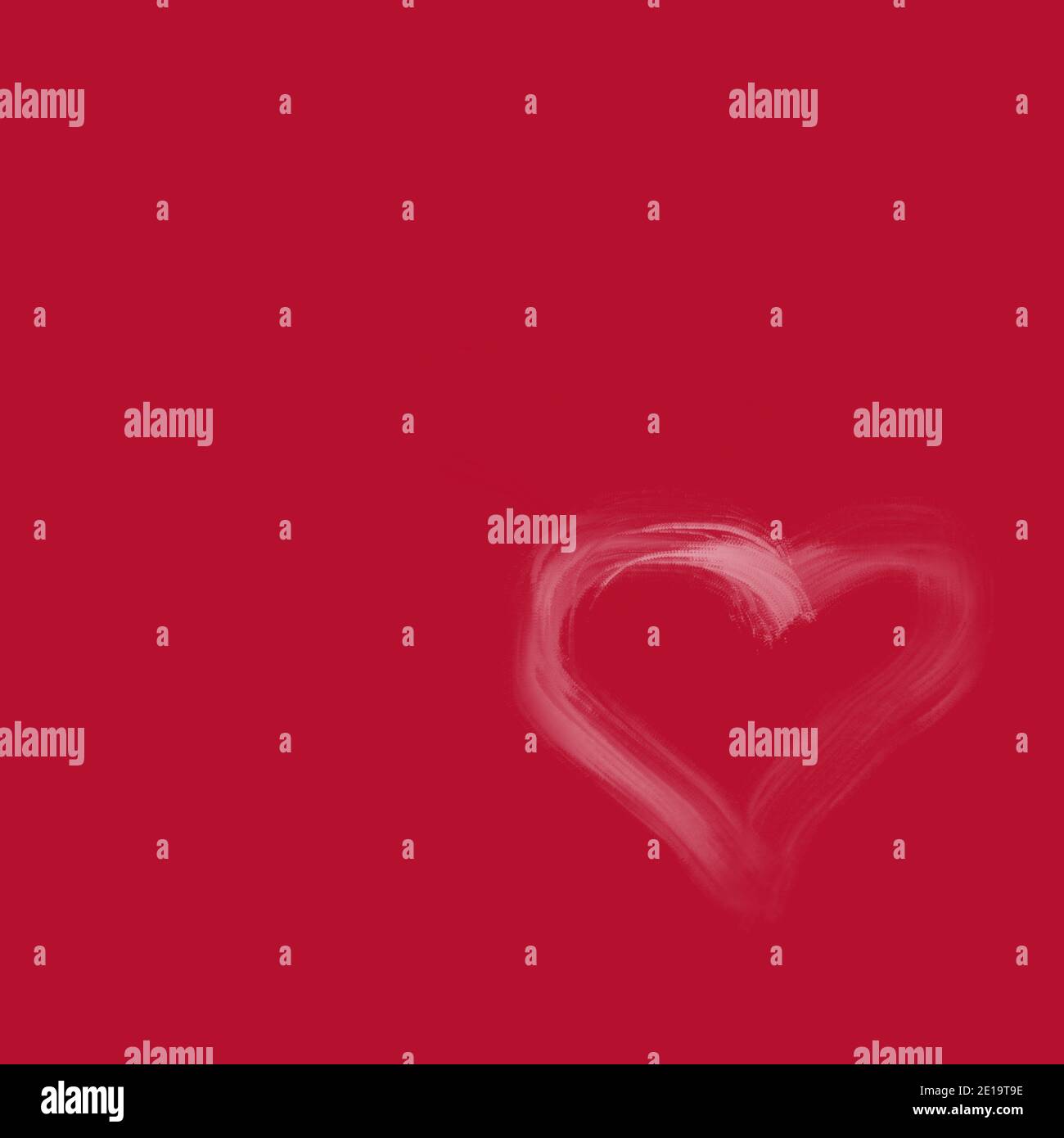 Card of white heart hand drawn with a brush on red background. Design ...