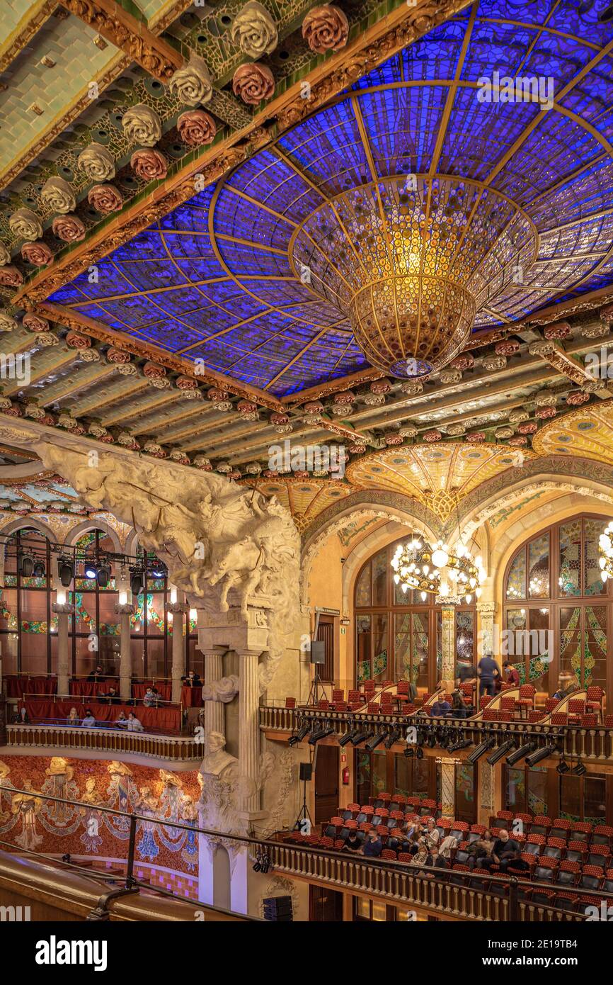 BARCELONA, SPAIN-DECEMBER 21, 2020: Palau de la Musica Catalana's modernisme interior Stock Photo