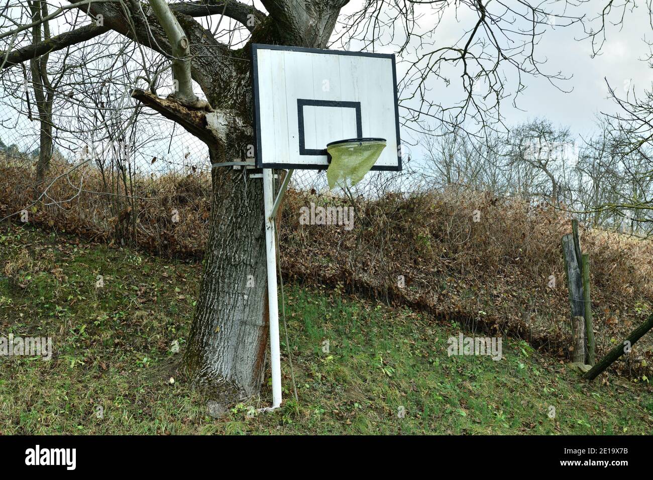 Basketball hoop home made in the garden for active children Stock Photo -  Alamy