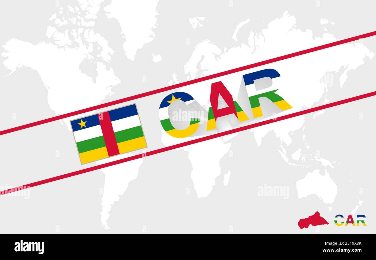 Central African Republic map flag and text illustration, on world map ...