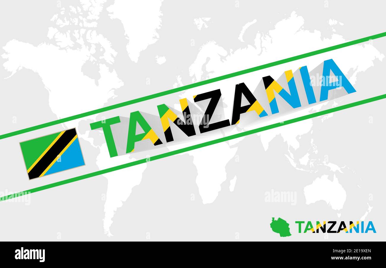 Tanzania map flag and text illustration, on world map Stock Vector ...