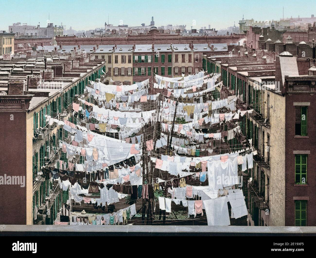 A Monday Washing, New York City, USA.  After a photo-chromolithograph by an unidentified photographer, published circa 1900 by the Detroit Photographic Co. Stock Photo