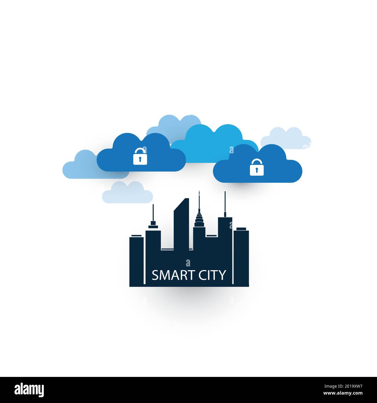 Blue Smart City, of Things, Safe Data Center Concept Vector