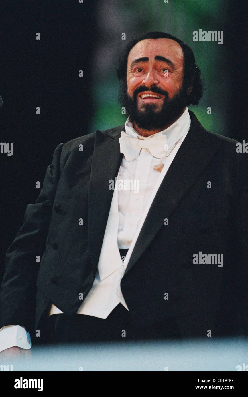 Luciano Pavarotti on stage at the Pavarotti Picnic In The Park concert