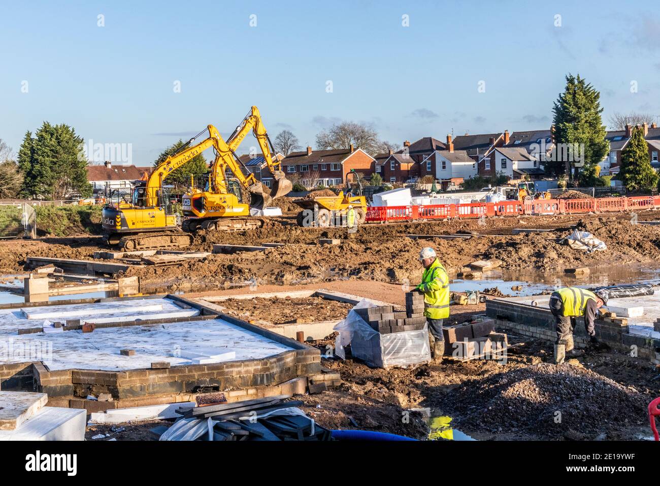 Foundations for new houses being laid on a building site in Kingsholm, Gloucester UK Stock Photo