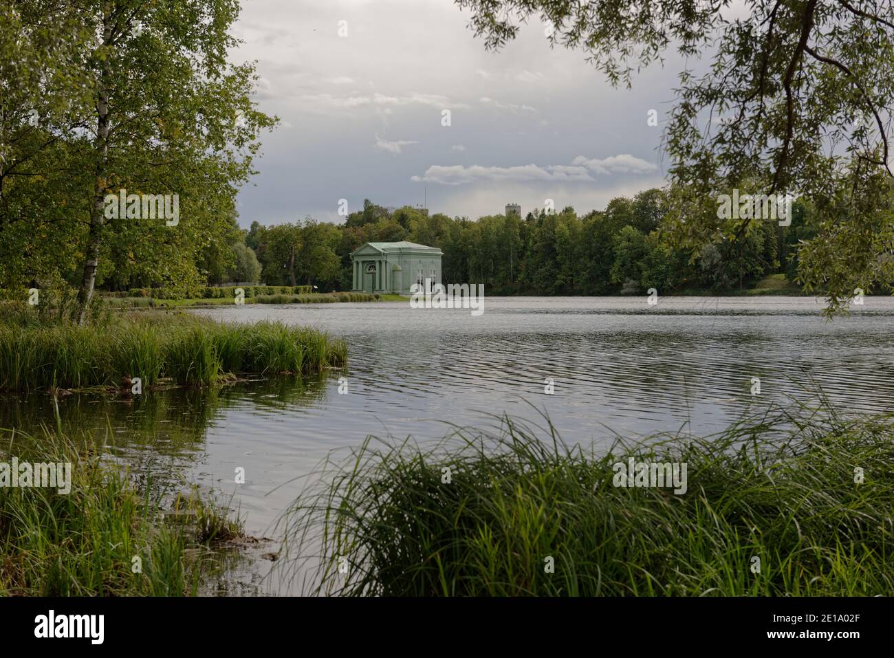 Venus pavilion on the shore of lake Beloye in the park of Gatchina palace, Gatchina near St. Petersburg, Russia Stock Photo