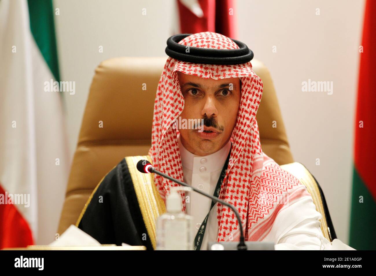 Saudi Arabia's Foreign Minister Prince Faisal bin Farhan Al Saud speaks  during a news conference at the Gulf Cooperation Council's (GCC) 41st  Summit in Al-Ula, Saudi Arabia January 5, 2021. REUTERS/Ahmed Yosri
