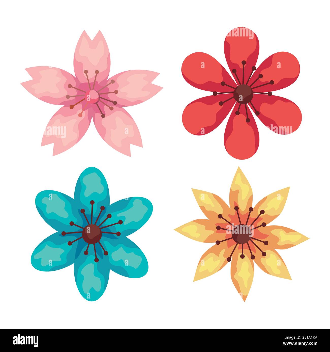 bundle of flowers garden plants decoration icons Stock Vector Image ...