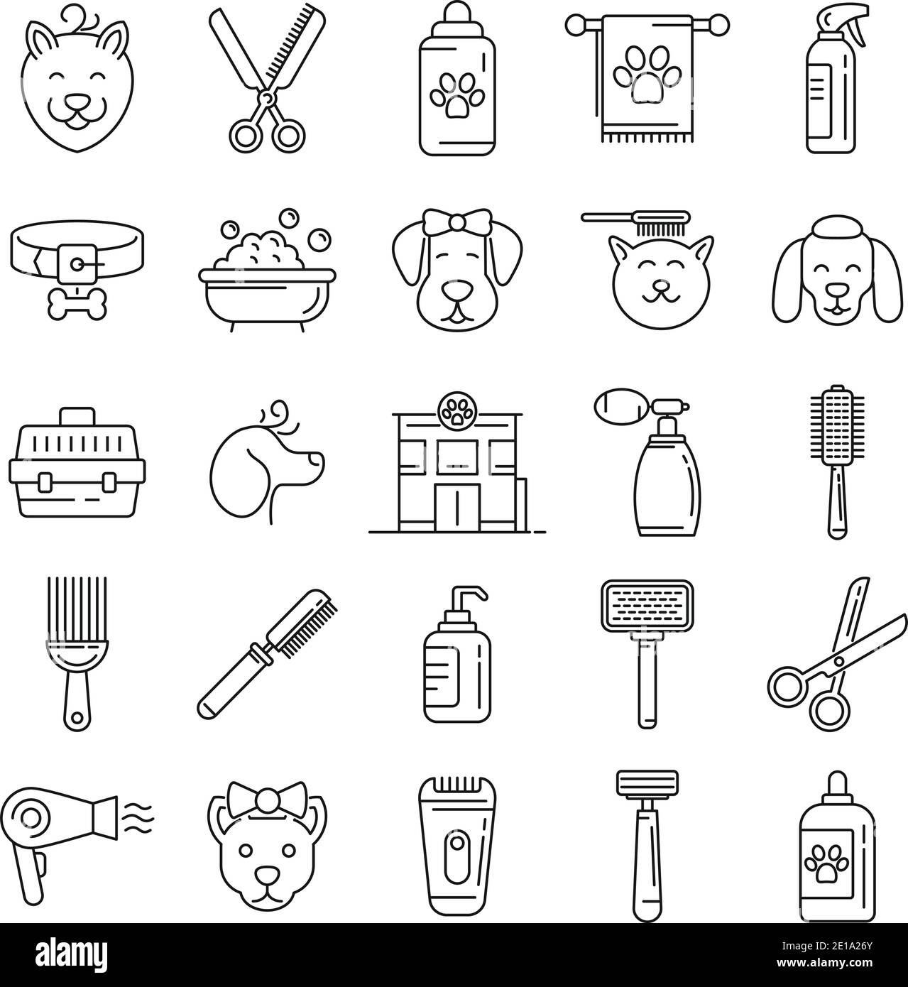 Groomer icons set, outline style Stock Vector
