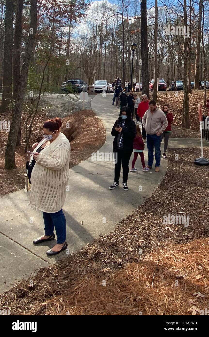 COBB COUNTY, GA - JANUARY 5: Voters in the Kennesaw Legacy Park area of Cobb County out in large numbers today to vote during the Georgia Senate runoff races on January 5, 2021 in Cobb County, Georgia. Credit: mpi34/MediaPunch Stock Photo