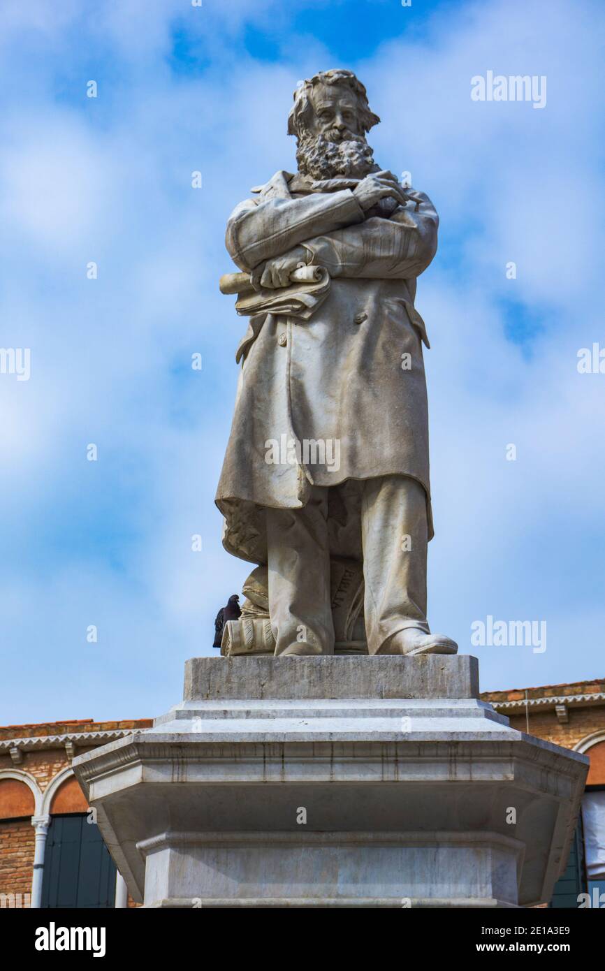 Monument to Italian linguist Niccolo Tommaseo in Venice, Italy by Francesco Barzaghi at 1882 Stock Photo