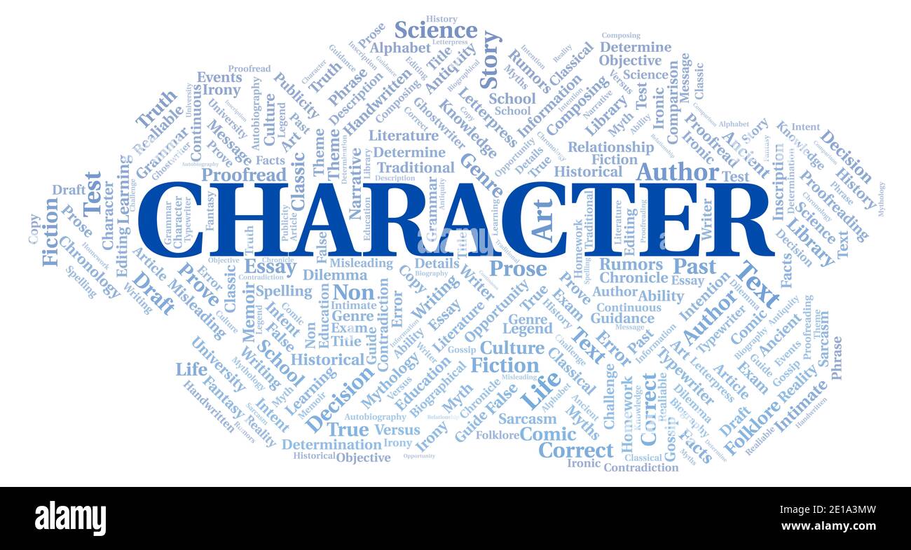 Character typography word cloud create with text only Stock Photo