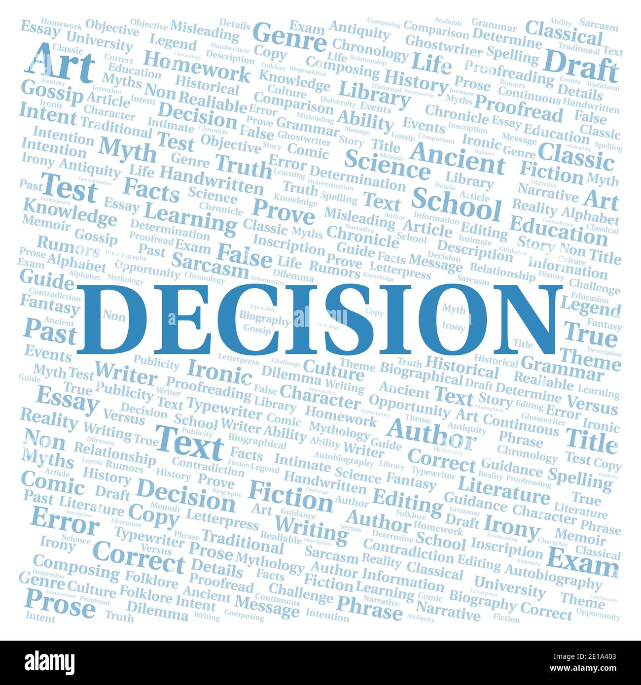 Decision typography word cloud create with text only Stock Photo