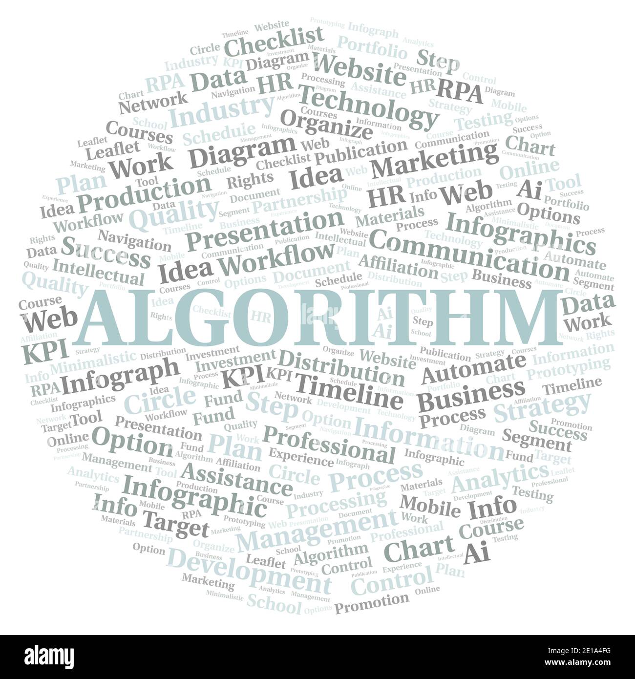Algorithm typography word cloud create with text only Stock Photo - Alamy