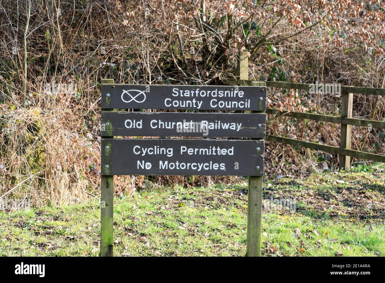A sign erected by Staffordshire County Council on the old Churnet railway line at Oakamoor, Staffordshire, England, UK Stock Photo