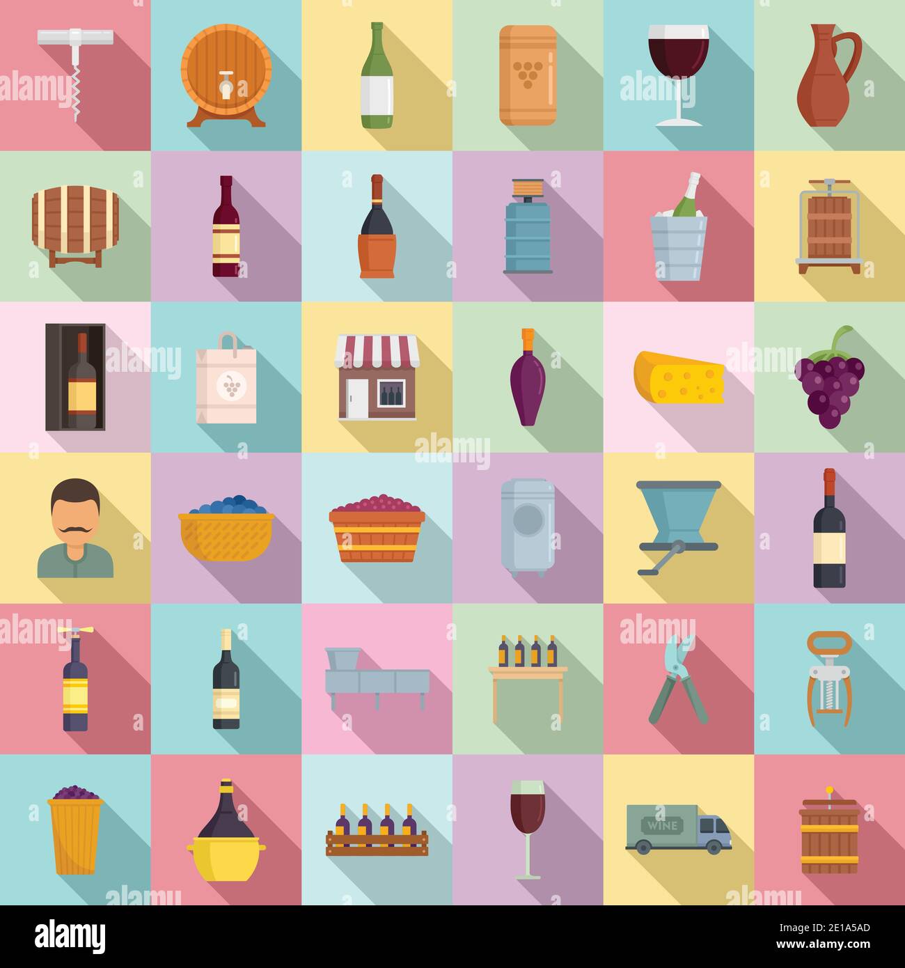 Winemaker icons set, flat style Stock Vector