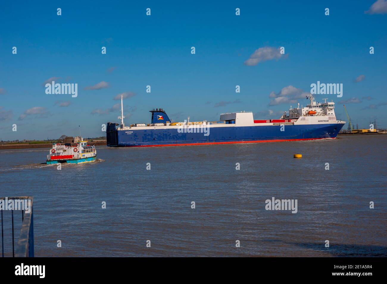 Cargo Ro-Ro Ferry Norstream sailing down the thames between Tilbury and Gravesend Kent Stock Photo