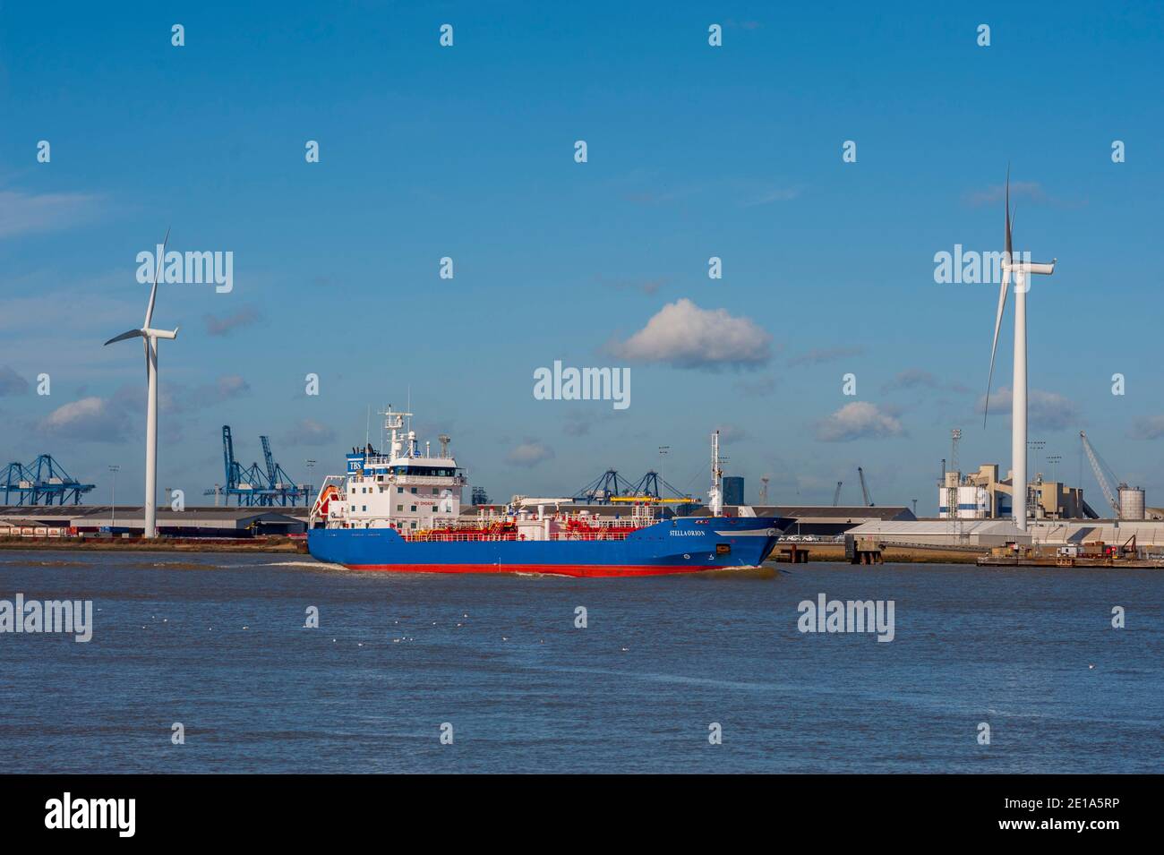 Chemical /oil tanker Stella Orion sailing downstream on the thames between Gravesend and Tilbury Stock Photo