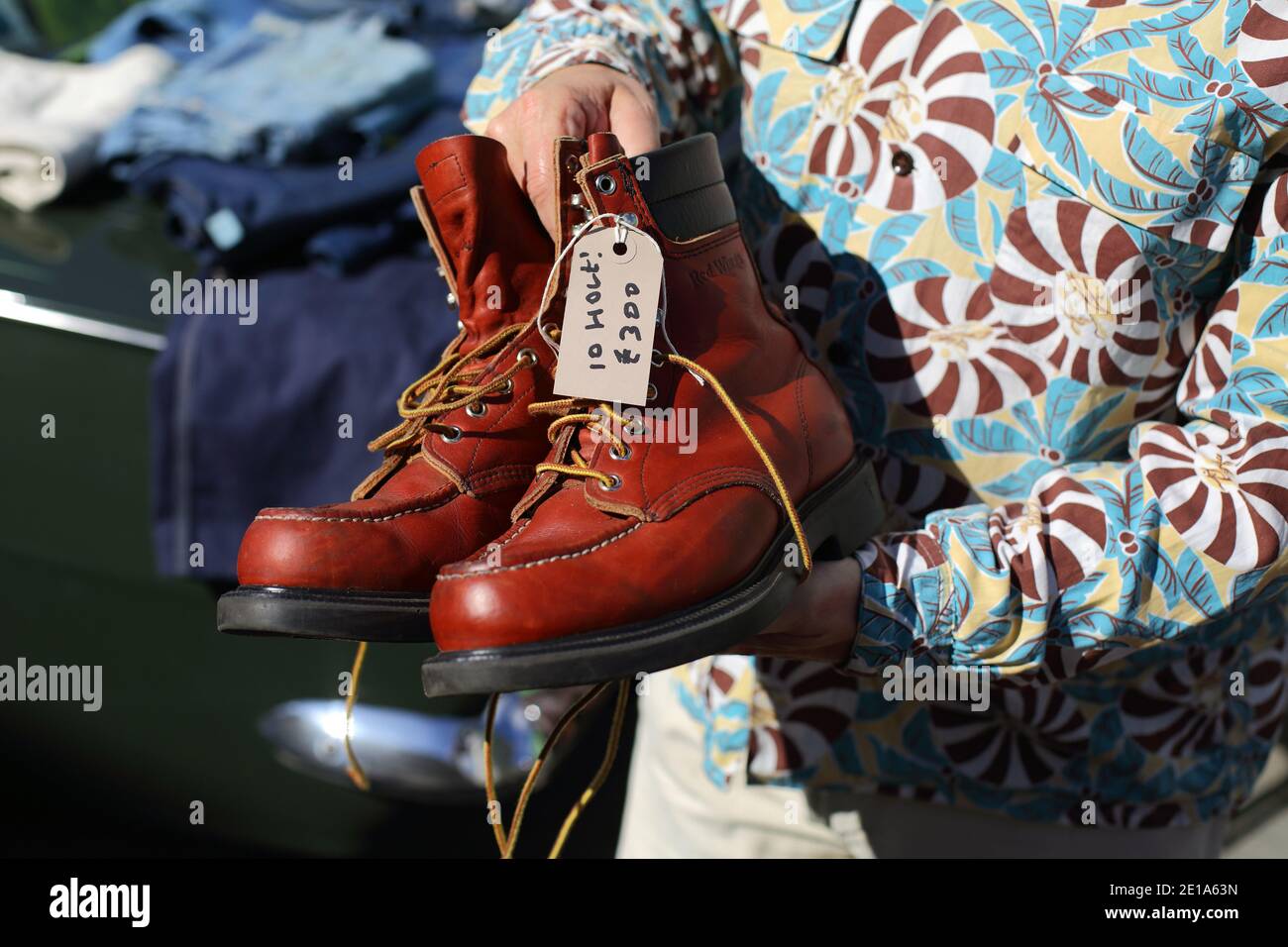 GREAT BRITAIN /England /London /The Classic Car Boot Sale,Red Wing leather  work Boots Stock Photo - Alamy