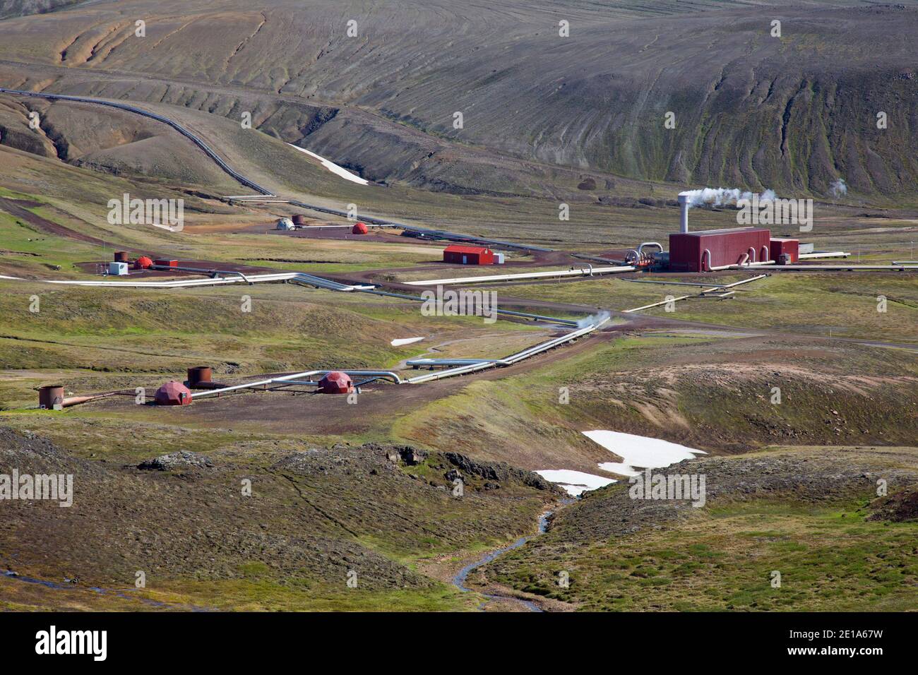 Krafla geothermal power plant, Iceland's largest power station near the Krafla Volcano and lake Myvatn in summer Stock Photo