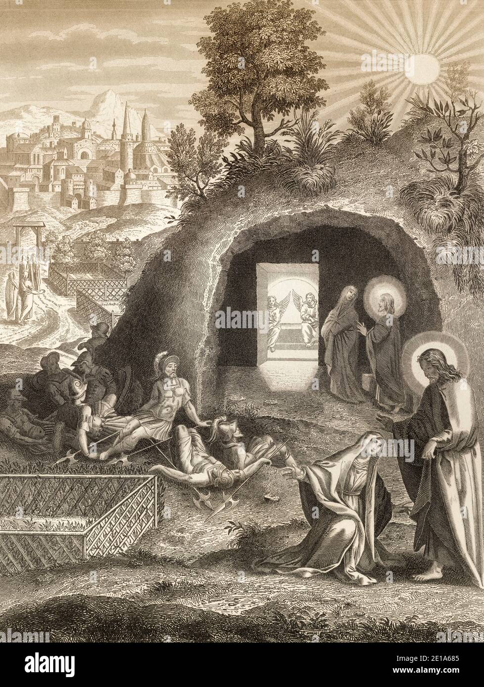 The empty tomb, Mary Magdalene, Resurrection of Jesus, New Testament, steel engraving 1853