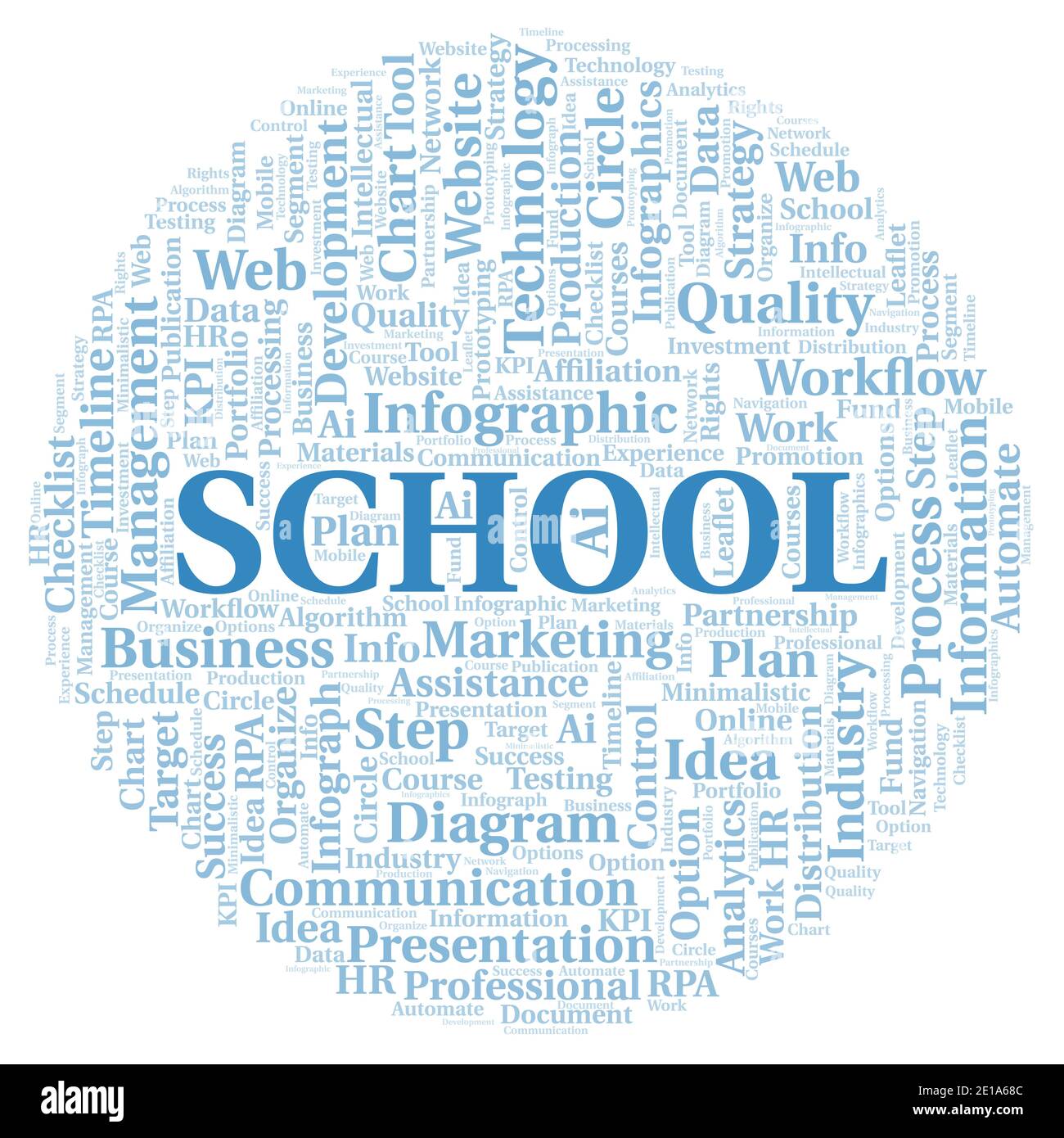 School typography word cloud create with text only. Stock Photo