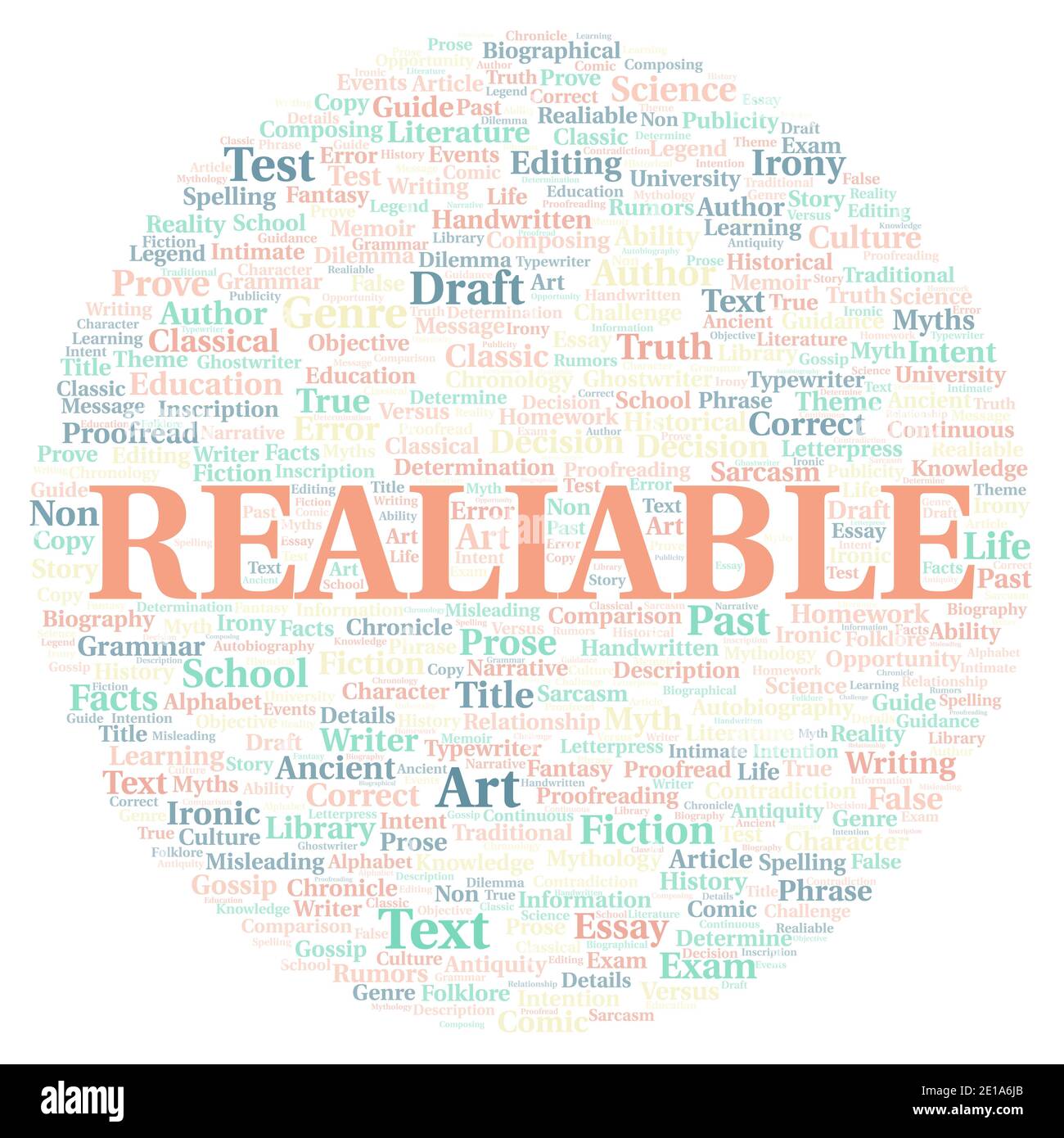 Realiable typography word cloud create with text only Stock Photo