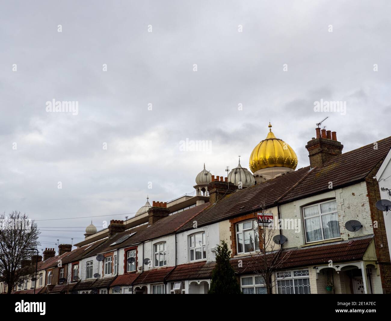 The dome of the Gurdwara Sri Singh Sabha in Southall, a suburb to the west of London. Stock Photo