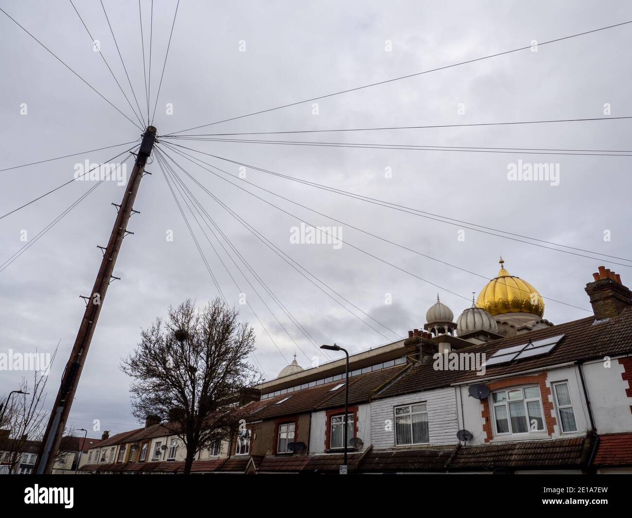 The dome of the Gurdwara Sri Singh Sabha in Southall, a suburb to the west of London. Stock Photo