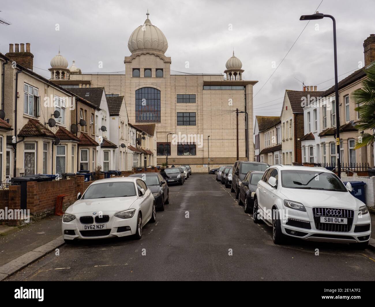 The dome of the Gurdwara Sri Singh Sabha in Southall, a suburb to the west of London. Stock Photo