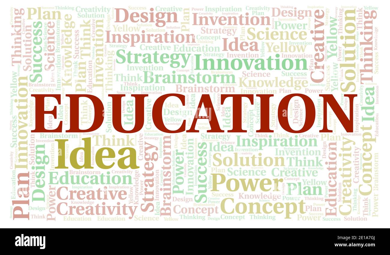 Education typography word cloud create with text only. Stock Photo